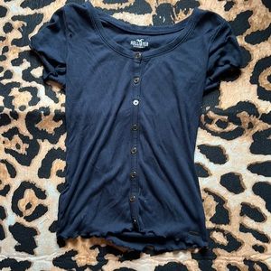 blue hollister button up tight shirt
